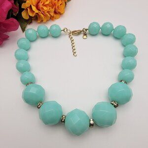 J. Crew Aqua Blue Chunky Bead Statement Collar Necklace Gold Tone 19"/ 24mm Bead